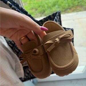 Charming Tan Kids Moccasins with Bow